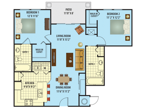 a floor plan of a house with bedrooms and a living room and a dining room